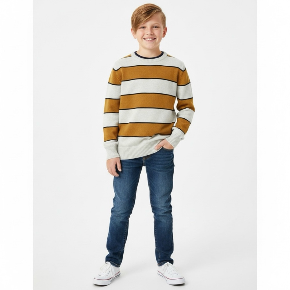 🔴 6/$25 SALE Cat & Jack Mustard Brown Oat Striped Sweater Like New!
